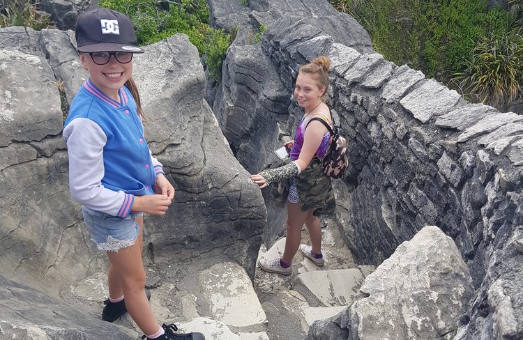 Kids on the Punakaiki Blow Holes Tour