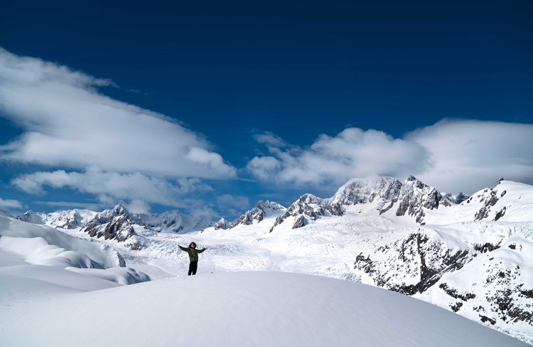 Wide shot of Te Radar above Fox Glacier