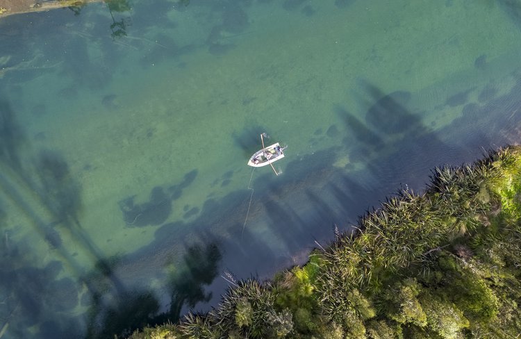 Aerial view of fishing on Lake Brunner - 0006