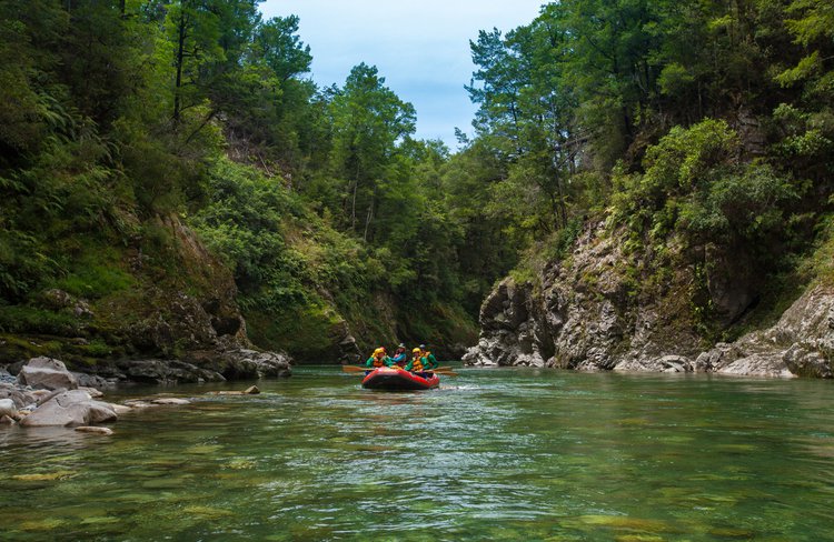 Floating through the rapids of the Grey River/Māwheranui.