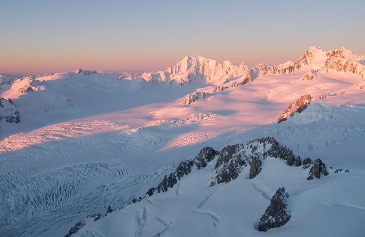 Evening light looking North East at the top of the Fox Glacier.
