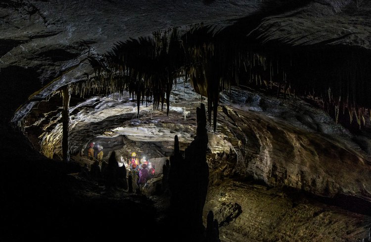 Underworld Adventures Group discovering the stunning formations in the Metro Cave near Charleston on the West Coast.