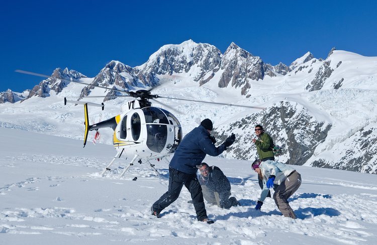 Snow landing above the famous Fox Glacier