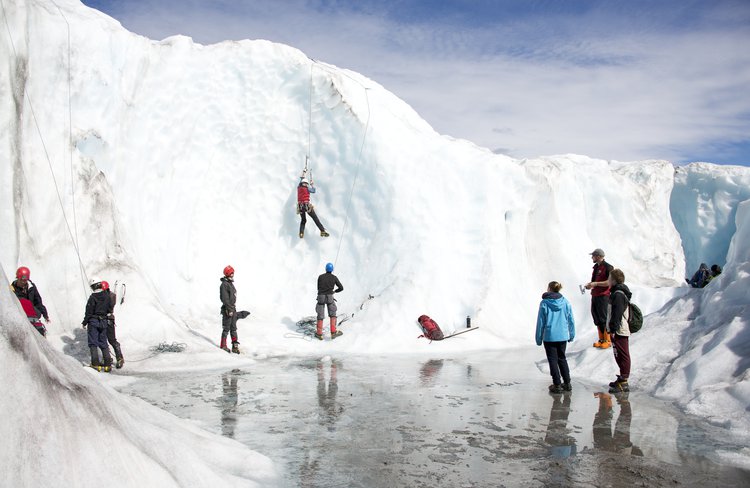 Ice climbing.