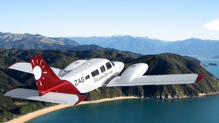Golden Bay Air passing Abel Tasman National Park on its scheduled flight between Wellington and Takaka.