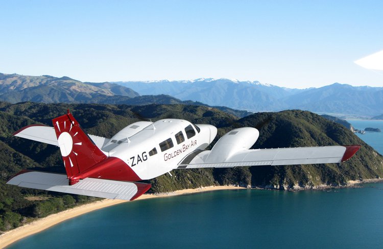 Golden Bay Air passing Abel Tasman National Park on its scheduled flight between Wellington and Takaka.
