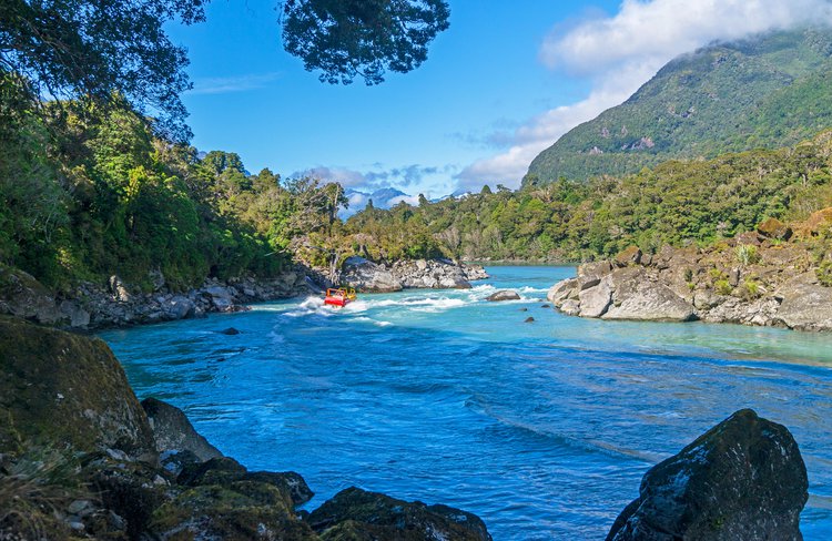 Eco river tour through the Southern Alps of New Zealand.