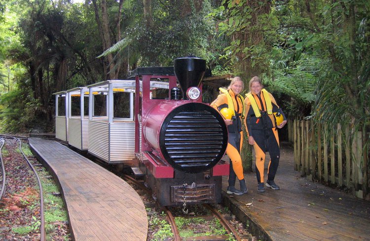 Dorothy at The Soft Rock Terminal with Underworld Rafters due to depart on their Underworld Rafting Adventure.
