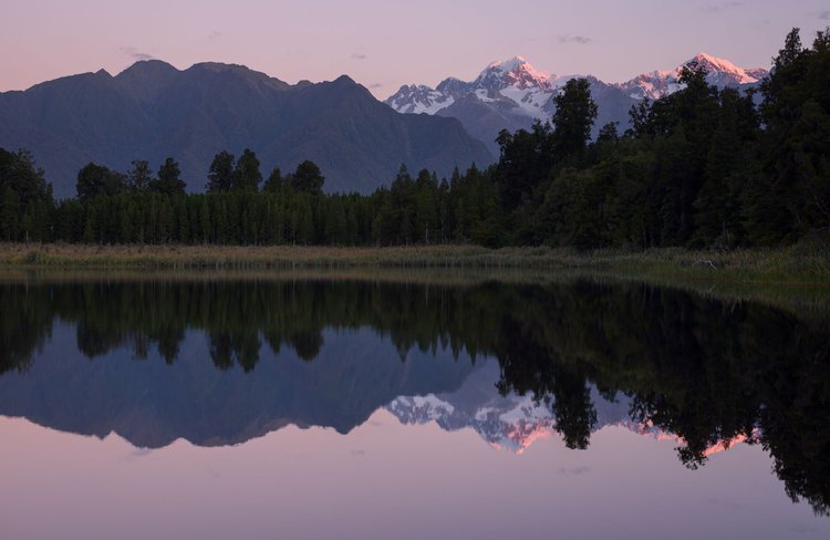 Sunset at Lake Matheson, New Zealand