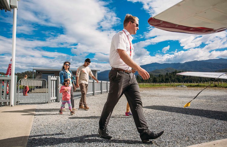 Boarding the aircraft at Takaka Airport.
